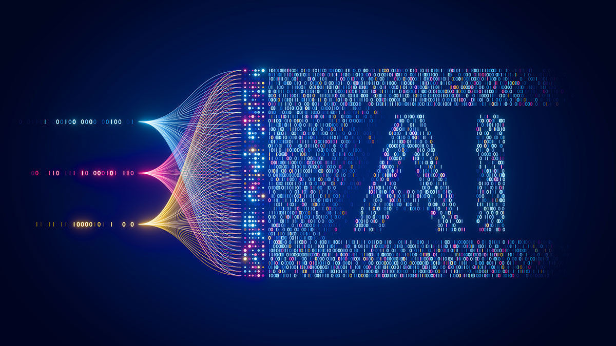 binary code forming AI letters